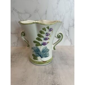 Vintage FTD Vase Floral White Fluted Handpainted Portugal Floral 5" tall